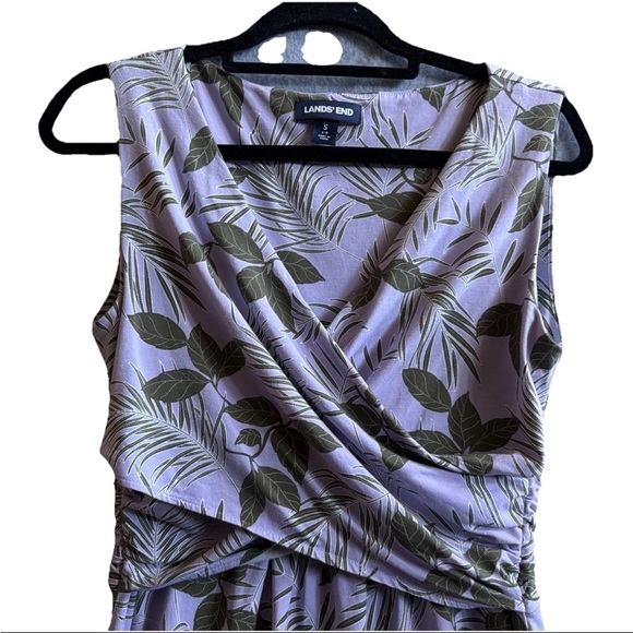 Lands' End Lavender Leaf Pattern Faux Wrap Midi A-Line Dress size 6/8 Small - Picture 4 of 7
